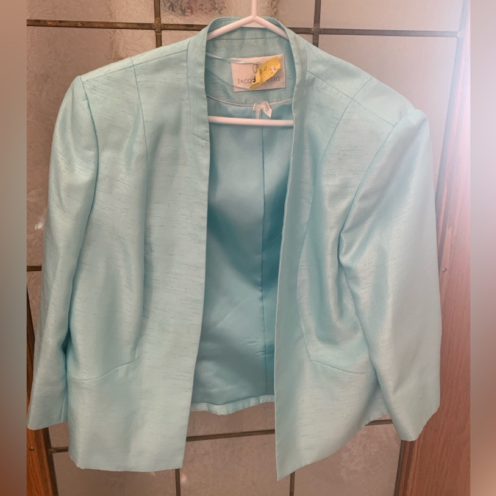 JACQUES VERT TEAL SATIN BLAZER 22” PTP